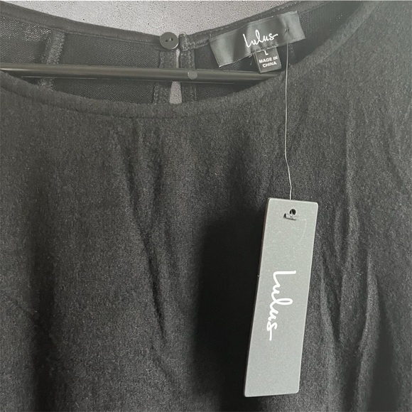 NWT Lulus | Favorite Tune Black Sweater Flounce Sleeve Wrap Dress Size Large - Picture 9 of 10